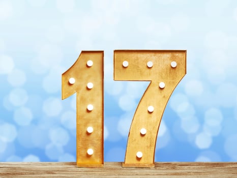 Big plastic numbers with shining light bulbs photo