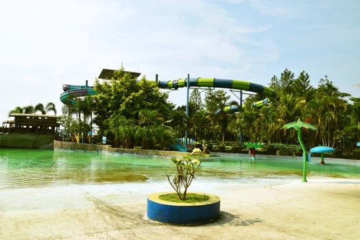 The atmosphere of the wave pool at the water park in Kuningan photo