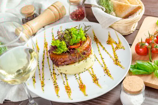 Fried fish with mashed potatoes photo