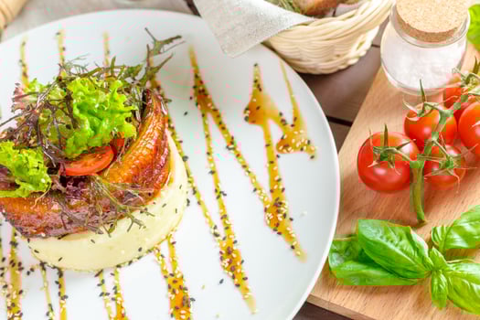 Fried fish with mashed potatoes photo