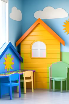 Bright pediatric clinic play area featuring cheerful designs and engaging activities for children photo