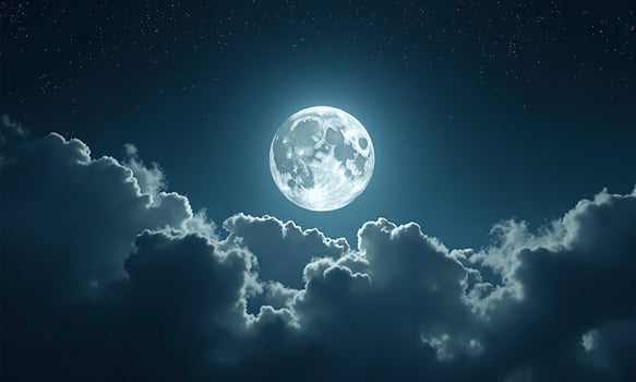 Full moon above clouds night sky starry background photo