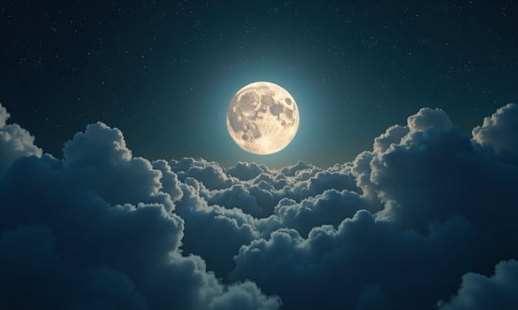 Full moon above clouds night sky starry background photo
