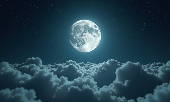 Full moon above clouds night sky starry background photo