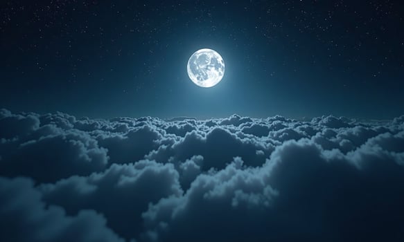 Full moon above clouds night sky starry background photo