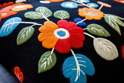 Vibrant Finnish folk embroidery pattern featuring traditional Nordic floral motifs in bright colors photo