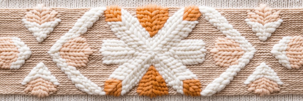 Cozy knitted Scandinavian pattern featuring geometric snowflakes and traditional symbols for winter warmth photo