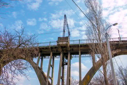Structural elements of the old, built in the USSR, railway bridge across the Dnieper River. photo