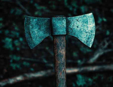 Vintage axe with weathered wooden handle photo