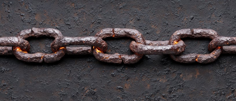 Rusty metal chain links against a dark background photo