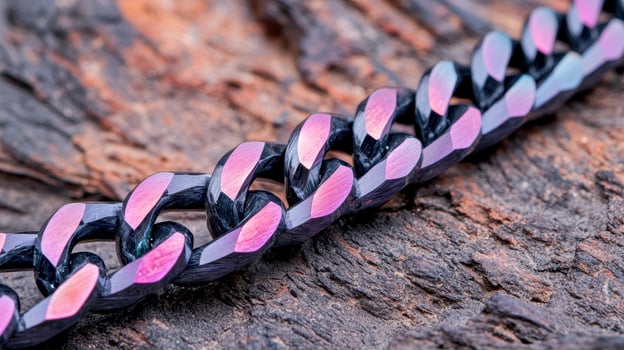 close up of a colorful woven bracelet on a wooden surface photo