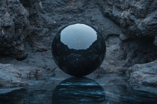 Starry night sky reflected in a glass sphere photo