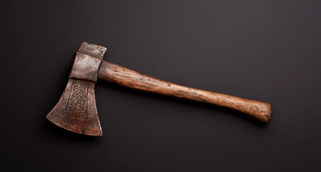 Vintage rustic axe on dark background photo