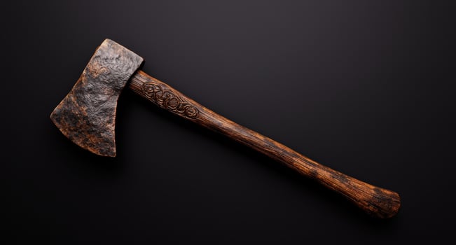 Vintage ornate axe on dark background photo
