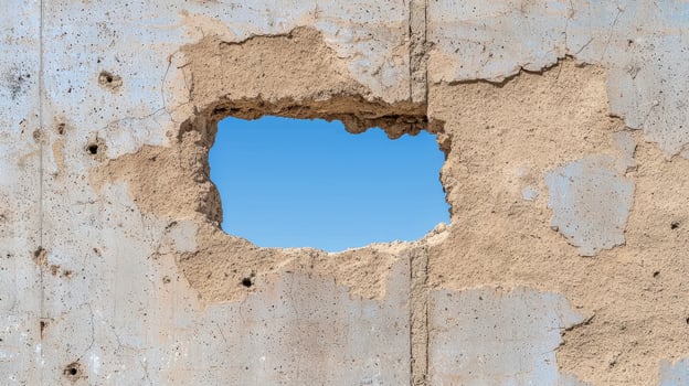 Cracked concrete wall with blue sky photo