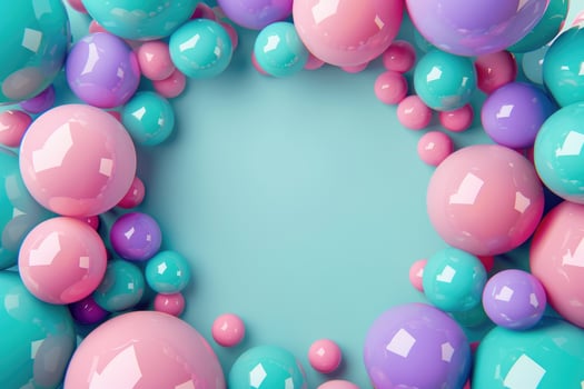 A Frame of Shiny Pastel Colored Spheres on a Blue Background photo