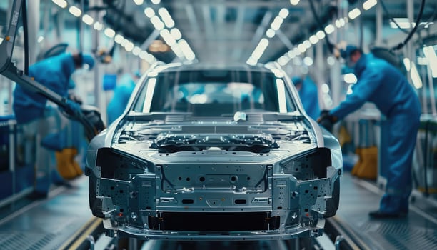 Car Body Shell on an Assembly Line in a Factory photo