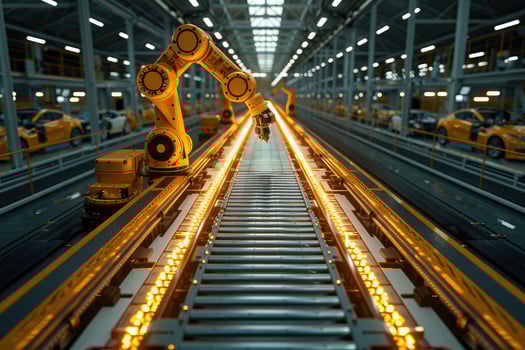 Yellow Industrial Robot Arm on a Car Assembly Line photo