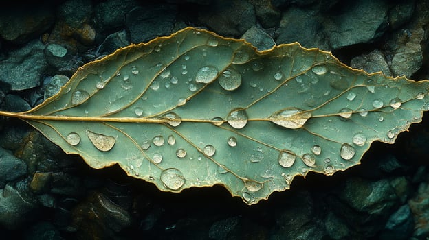 A leaf with water droplets on it photo
