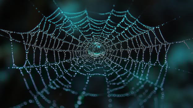 Spider web with water droplets on it photo