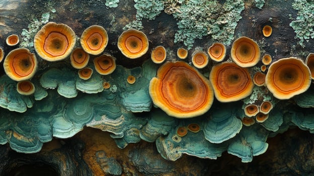 A close up of a group of colorful mushrooms photo