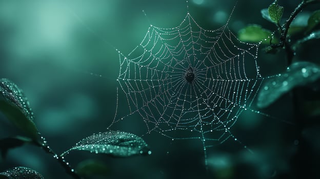 Spider web with dew drops on it photo