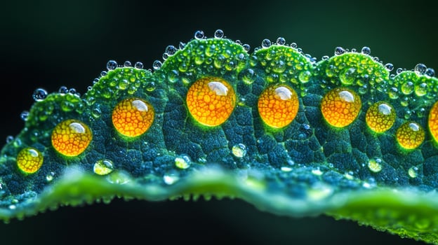 A close up of a leaf with water droplets photo