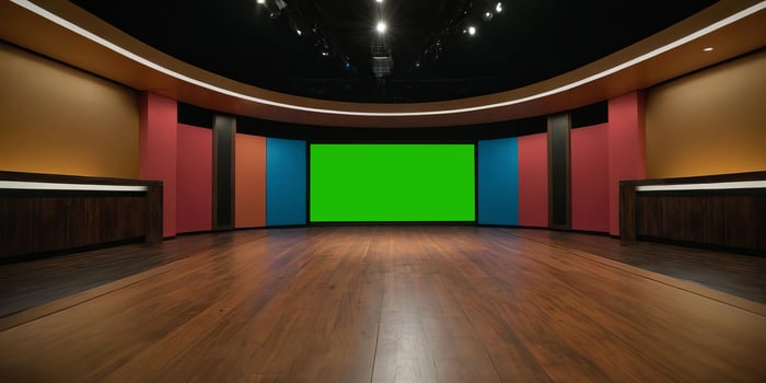 TV studio. News studio green screen photo