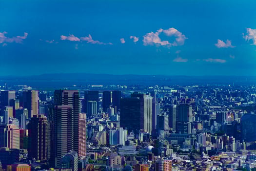 A high angle cityscape at the urban city at Azabu area in Tokyo photo