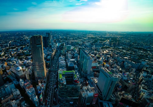 A panoramic highway at the urban city in Tokyo wide shot photo