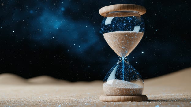 hourglass with sparkling sand and starry night sky photo