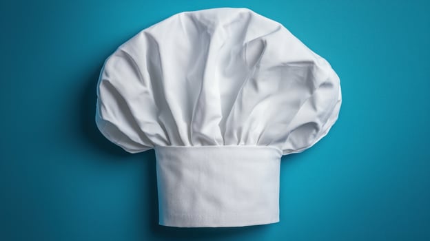white chefs hat on blue background photo