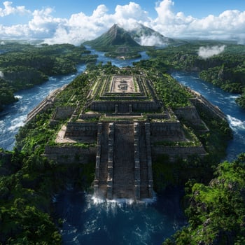 Stunning aerial view of ancient mesoamerican ruins in lush jungle landscape photo