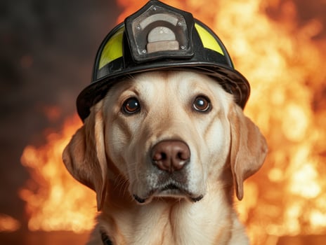 Heroic dog firefighter in action photo