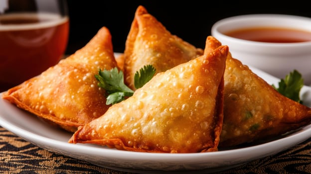 Delicious fried samosas on a plate photo