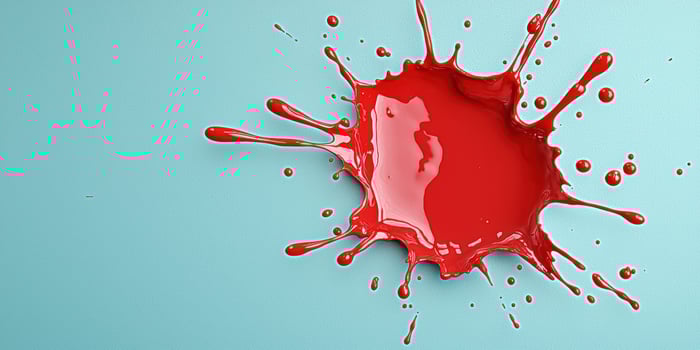 Vibrant red paint splash on turquoise background photo