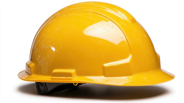Yellow construction helmet on white background photo