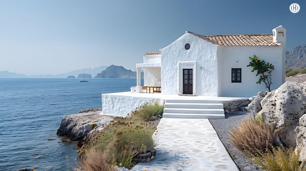 House perched on cliff, views of ocean, sky, landscape photo
