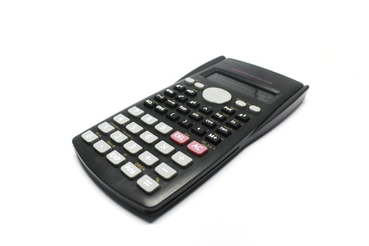 Close up of a scientific calculator with many buttons inside. photo
