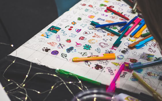 People drawing cartoons doodles colourful art expressions photo