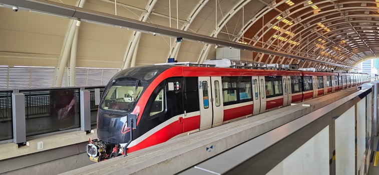 Light Rail Transit or LRT or rail transport system in Indonesia, modern metro train stationed at an urban platform, showcasing efficient public transport photo