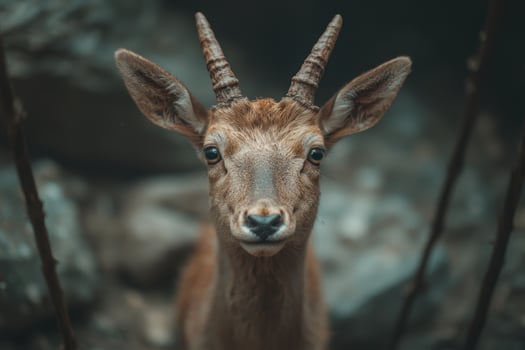Close up portrait of a curious deer with large horns photo