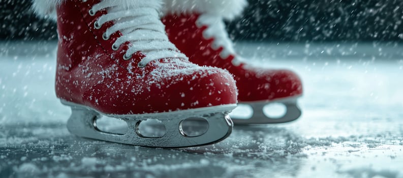 red ice skates in snowy winter scene photo