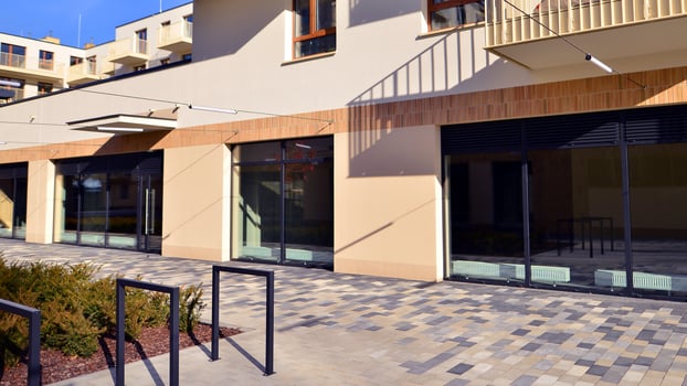 A rooms made of glass and metal for shops or offices. Construction industry. Rental property. photo