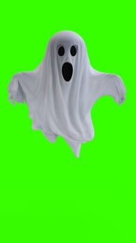 ghost in a white sheet with green background photo