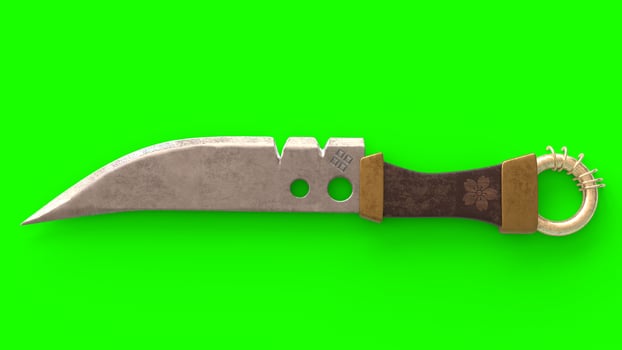 metal sharp knife with green background photo