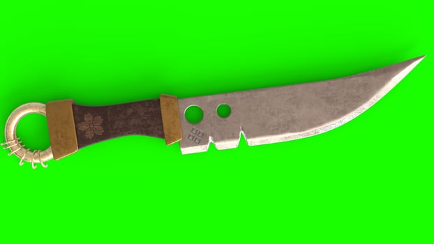 metal sharp knife with green background photo