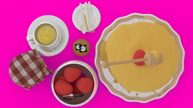 picnic dessert food with pink background photo