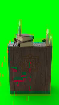 study table with candle with green background photo