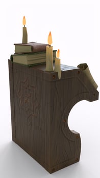 study table with candle with white background photo